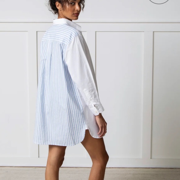 PRINTFRESH Everyday Button Down in Weekend Stripes Blue‎ Skies S/M - Picture 2 of 12